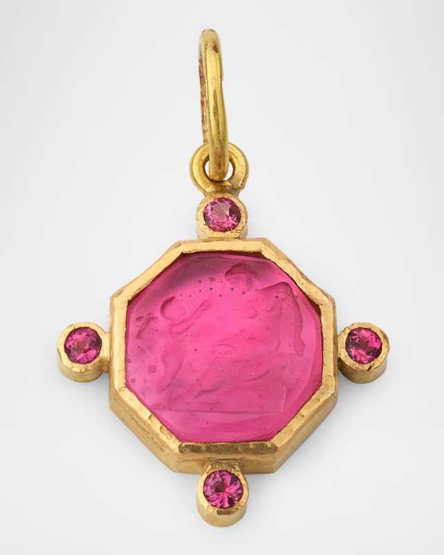 19K Small Octagonal Venetian Glass Intaglio Pendant